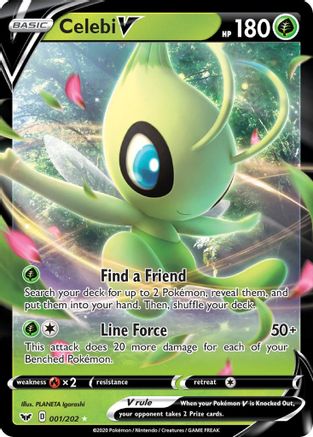 Celebi V 001/202  - Holofoil SWSH01 Sword & Shield Base Set - Ultra Rare