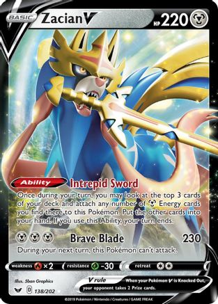 Zacian V 138/202  - Holofoil SWSH01 Sword & Shield Base Set - Ultra Rare