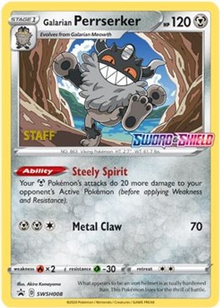Galarian Perrserker (Prerelease) [Staff] SWSH008  - Holofoil SWSH Sword & Shield Promo Cards - Promo