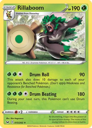 Rillaboom (015) (015) 015/202  - Reverse Holofoil SWSH01 Sword & Shield Base Set - Rare