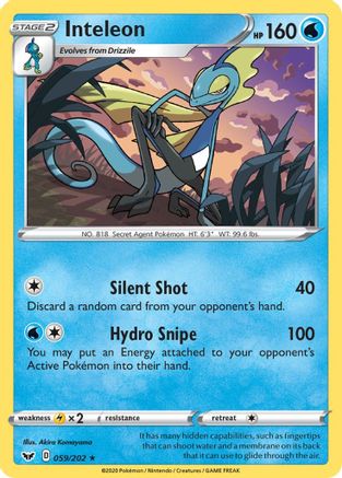 Inteleon (059) (059) 059/202  - Reverse Holofoil SWSH01 Sword & Shield Base Set - Rare