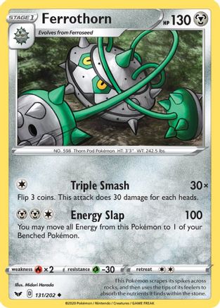 Ferrothorn 131/202  - Reverse Holofoil SWSH01 Sword & Shield Base Set - Uncommon