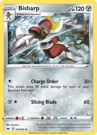 Bisharp 134/202  - Reverse Holofoil SWSH01 Sword & Shield Base Set - Uncommon