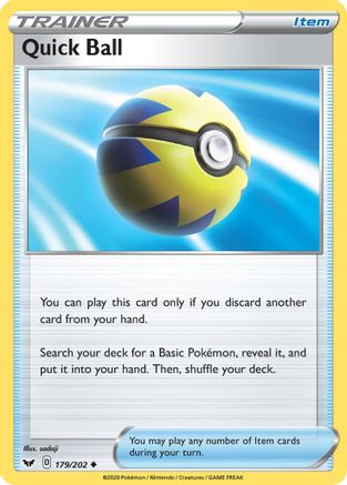 Quick Ball 179/202  - Reverse Holofoil SWSH01 Sword & Shield Base Set - Uncommon
