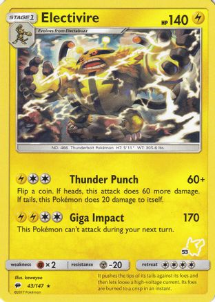 Electivire (#53 Pikachu Stamped) 043/147  Battle Academy - Promo
