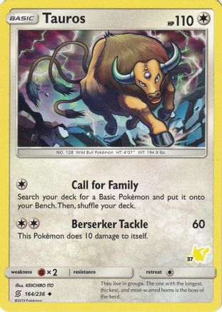 Tauros (#37 Pikachu Stamped) 164/236  Battle Academy - Promo