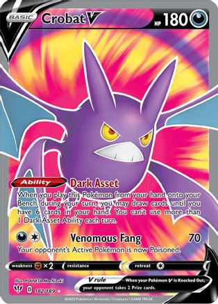 Crobat V (Full Art) 182/189  - Holofoil SWSH03 Darkness Ablaze - Ultra Rare