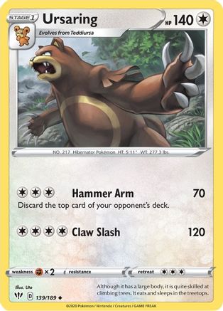Ursaring 139/189  - Reverse Holofoil SWSH03 Darkness Ablaze - Uncommon