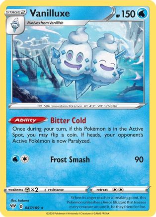 Vanilluxe 047/189  - Reverse Holofoil SWSH03 Darkness Ablaze - Rare