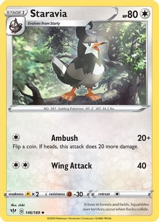 Staravia 146/189  - Reverse Holofoil SWSH03 Darkness Ablaze - Uncommon