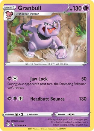 Granbull 071/189  - Reverse Holofoil SWSH03 Darkness Ablaze - Rare
