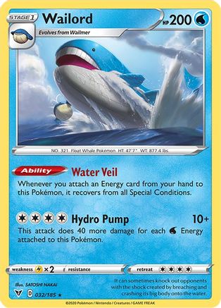 Wailord 032/185  - Holofoil SWSH04 Vivid Voltage - Holo Rare