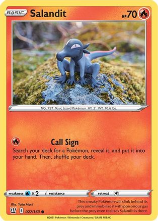 Salandit 027/163  - Reverse Holofoil SWSH05 Battle Styles - Common
