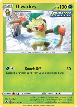Thwackey 017/198  - Reverse Holofoil SWSH06 Chilling Reign - Uncommon