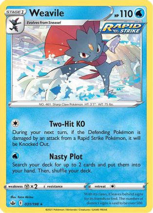 Weavile 031/198  - Holofoil SWSH06 Chilling Reign - Holo Rare
