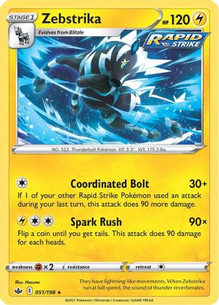 Zebstrika 051/198  - Reverse Holofoil SWSH06 Chilling Reign - Rare