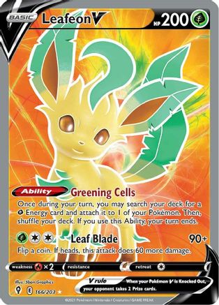 Leafeon V (Full Art) 166/203  - Holofoil SWSH07 Evolving Skies - Ultra Rare