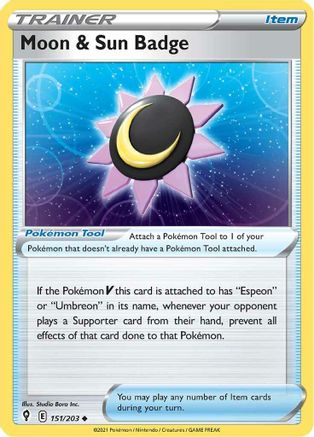Moon & Sun Badge 151/203  - Reverse Holofoil SWSH07 Evolving Skies - Uncommon