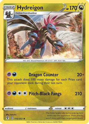 Hydreigon 115/203  - Holofoil SWSH07 Evolving Skies - Holo Rare