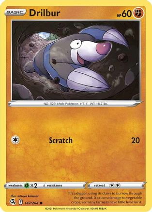 Drilbur 147/264  - Reverse Holofoil SWSH08 Fusion Strike - Common