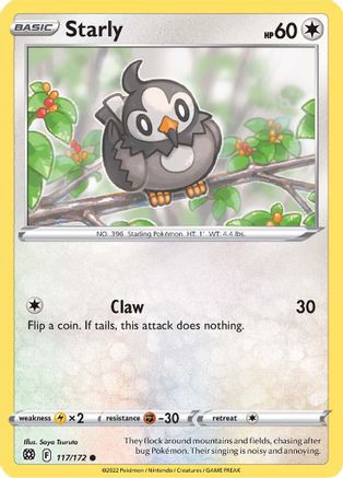 Starly 117/172  - Reverse Holofoil SWSH09 Brilliant Stars - Common