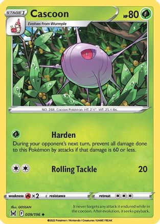 Cascoon 009/196  - Reverse Holofoil SWSH11 Lost Origin - Uncommon