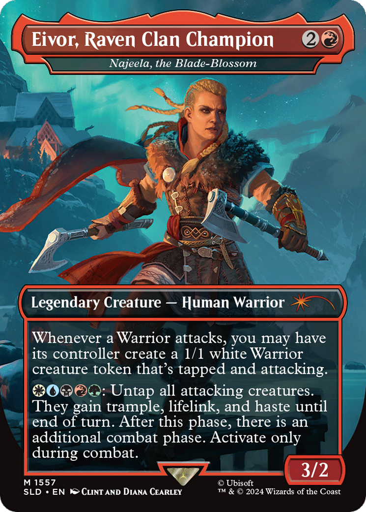 Eivor, Raven Clan Champion - Najeela, the Blade-Blossom (SLD-1557) - Secret Lair Drop / Eivor, Raven Clan Champion (Borderless)