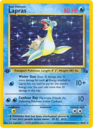 Lapras (10) (10) 010/62  - 1st Edition Holofoil Fossil - Holo Rare