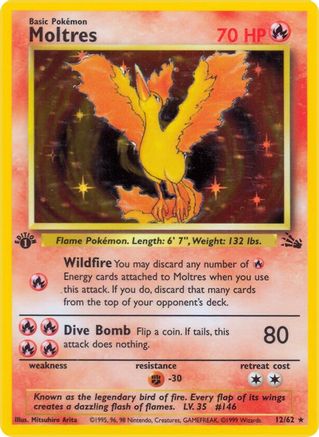 Moltres (12) (12) 012/62  - 1st Edition Holofoil Fossil - Holo Rare