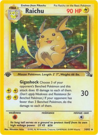 Raichu (14) (14) 014/62  - 1st Edition Holofoil Fossil - Holo Rare
