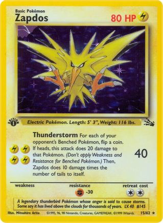 Zapdos (15) (15) 015/62  - 1st Edition Holofoil Fossil - Holo Rare