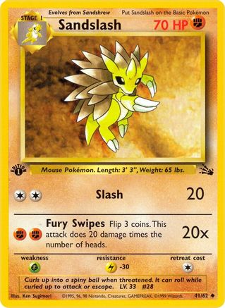 Sandslash 041/62  - 1st Edition Fossil - Uncommon