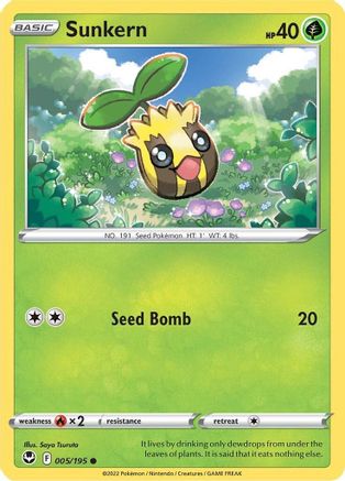 Sunkern 005/195  - Reverse Holofoil SWSH12 Silver Tempest - Common