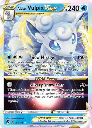 Alolan Vulpix VSTAR 034/195  - Holofoil SWSH12 Silver Tempest - Ultra Rare