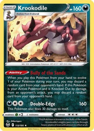 Krookodile 113/195  - Reverse Holofoil SWSH12 Silver Tempest - Holo Rare