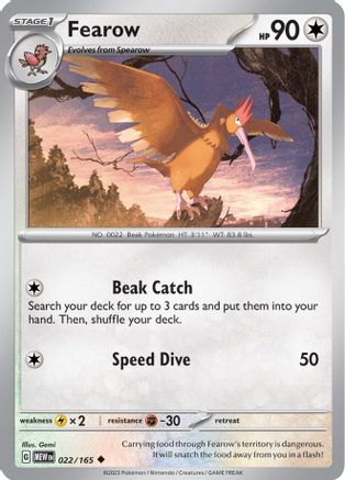 Fearow 022/165  - Reverse Holofoil SV Scarlet & Violet 151 - Uncommon