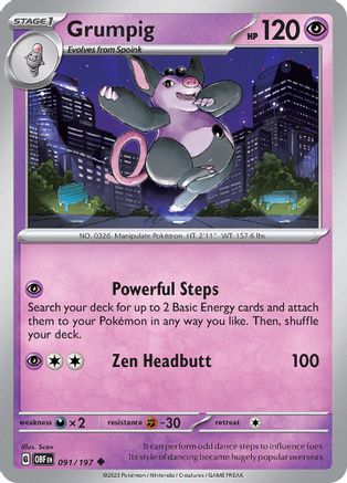 Grumpig 091/197  - Reverse Holofoil SV03 Obsidian Flames - Uncommon