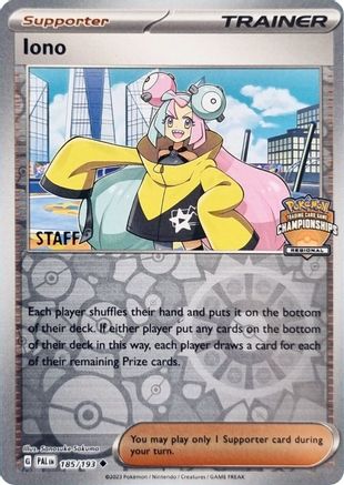 Iono (Regional Championships) [Staff] 185/193  - Reverse Holofoil League & Championship Cards - Uncommon