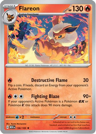 Flareon 136/165  - Reverse Holofoil SV Scarlet & Violet 151 - Rare