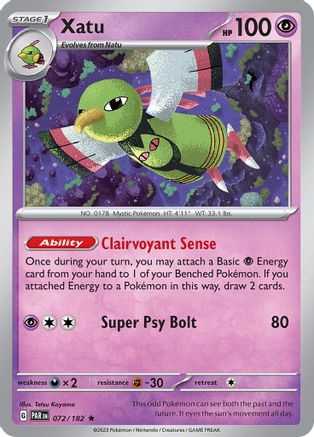 Xatu 072/182  - Holofoil SV04 Paradox Rift - Rare