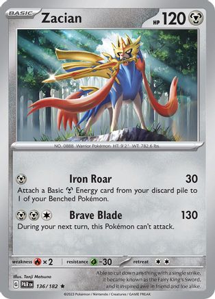 Zacian 136/182  - Reverse Holofoil SV04 Paradox Rift - Rare