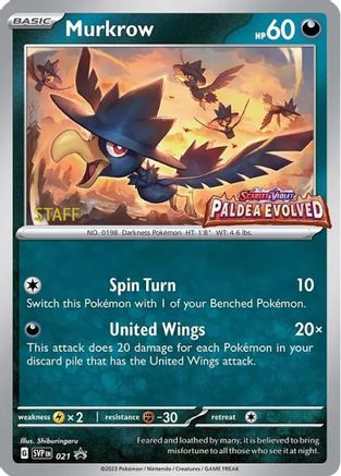 Murkrow (Prerelease) [Staff] 021  - Holofoil SV Scarlet & Violet Promo Cards - Promo