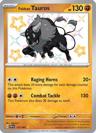 Paldean Tauros 172/091  - Holofoil SV Paldean Fates - Shiny Rare