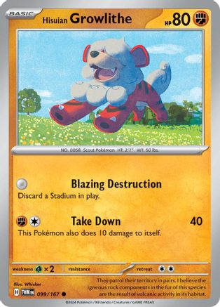 Hisuian Growlithe 099/167  - Reverse Holofoil SV06 Twilight Masquerade - Common