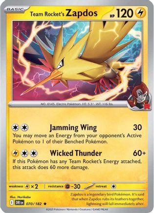 Team Rocket's Zapdos 070/182  - Holofoil SV10 Destined Rivals - Rare