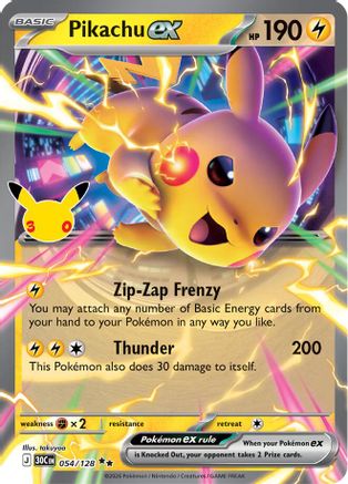 Pikachu ex 054/128  - Holofoil ME 30th Celebration - Double Rare