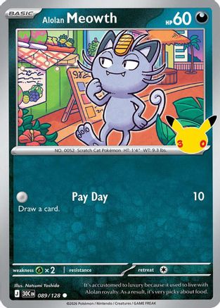 Alolan Meowth 089/128  - Holofoil ME 30th Celebration - Common