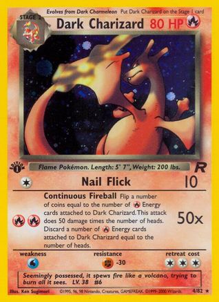 Dark Charizard (4) (4) 004/82  - 1st Edition Holofoil Team Rocket - Holo Rare