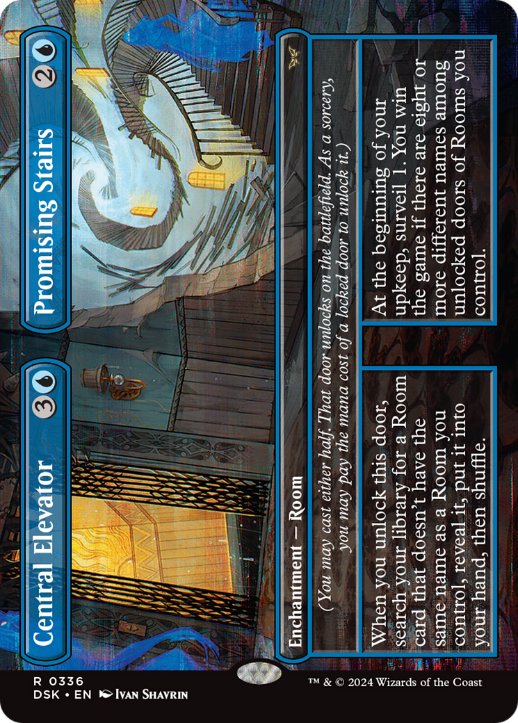 Central Elevator // Promising Stairs (Borderless) (DSK-336) - Duskmourn: House of Horror Foil