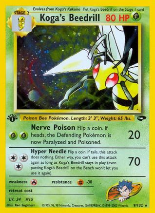Koga's Beedrill 009/132  - 1st Edition Holofoil Gym Challenge - Holo Rare